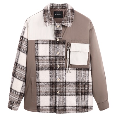 【商场同款】太平鸟男装 潮流美式格纹拼接衬衫式羽绒服B1ACE4374