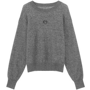 LAGOGO高级灰钉珠针织衫女拉谷谷2025冬新款松弛感毛衣OCMM419K21