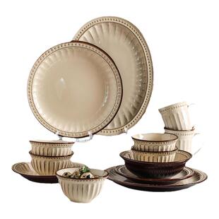 舍里浮雕碗碟套装家用碗盘子碗筷简约高级感乔迁送礼美式餐具套装