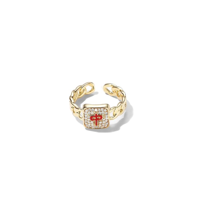 s925银红中发财麻将戒指好运