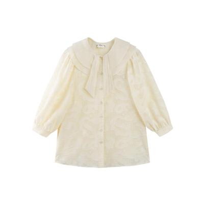 PIT复古法式设计感天丝系带衬衫女2025春装新款别致漂亮小衫衬衣