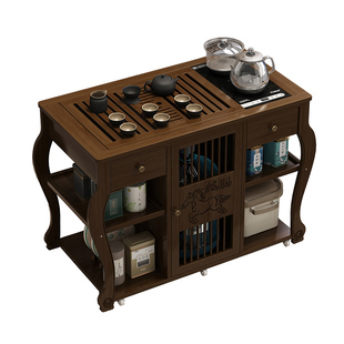 移动茶台茶车家用实木小茶桌茶几茶具套装带轮全自动烧水壶一体柜