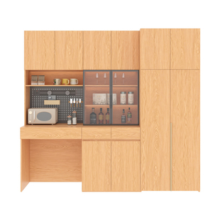 政补实木餐边柜酒柜一体小户型橡木色洞洞板茶水柜家用厨房储物柜