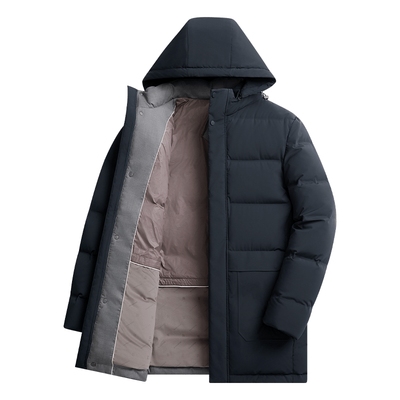 杉杉商务休闲连帽羽绒服男中长款