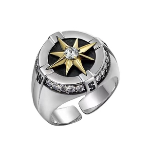 HUANGLIN 复古戒指男潮ins单身戒嘻哈霸气食指开口可调节男生指环