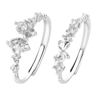 VIVIWELL甜心公主闺蜜对戒三人甜美蝴蝶结女生日礼物轻奢纯银戒指