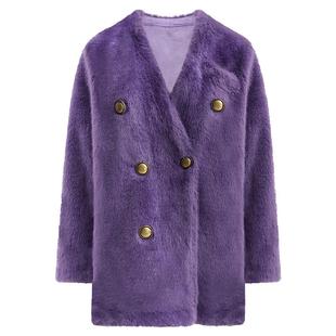 【折扣季】COCOBELLA丰盈毛感环保皮草外套双排扣保暖短大衣WL56