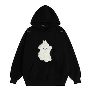 INSstudios 国潮美式复古「毛绒绒小狗连帽卫衣」宽松加绒连帽衫