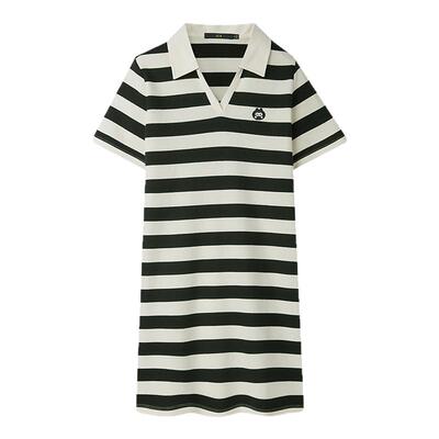HLA/海澜之家米格联名POLO裙25春夏新撞色条纹刺绣透气连衣裙女装