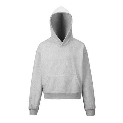 灰色短款连帽内搭卫衣女秋冬季小个子加绒上衣修身外套2024新款厚