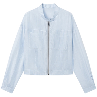 KBNE蓝色上衣女醋酸休闲防晒外套衬衫2026夏季新款薄外衣亚麻衬衣