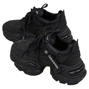 8CM黑色厚底老爹鞋女2026春季新款内增高松糕鞋女鞋休闲运动鞋子