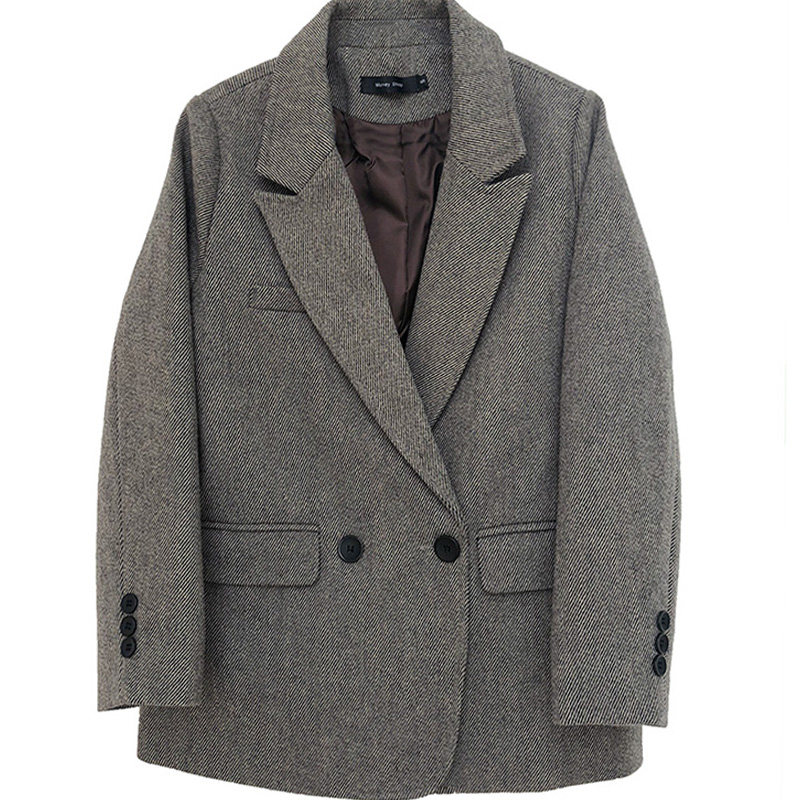 MSstudio 2025韩版秋冬新款休闲宽松复古羊毛呢西装外套中长款女