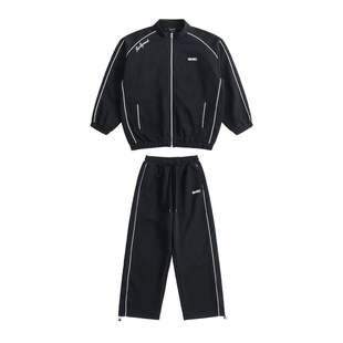 ROCKYROAD童装儿童纯棉黑色复古套装潮牌宽松运动休闲酷帅两件套