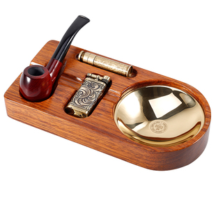 JIFENG季风实木烟缸烟斗架纯铜压棒烟刀醒烟盘烟斗托架套装