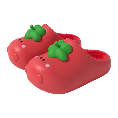 latetime可爱番茄儿童棉拖鞋冬季