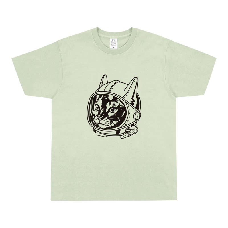 NOTREADY 太空猫头印花T恤纯棉文艺复古男女艺术插画小众短袖夏t