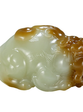 和田玉貔貅手把件男款糖青白