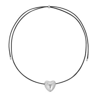 GRACE有间工作室 原创时髦休闲黑皮绳桃心项链ins银色爱心毛衣链