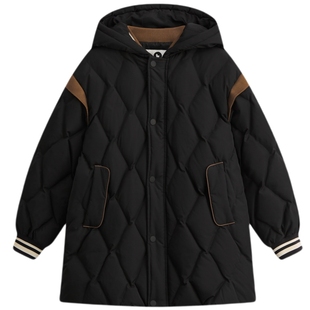 MQD童装三防羽绒服菱形格保暖中长款冬装男童学院风加厚羽绒外套