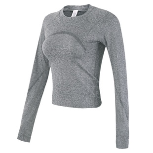 健身女孩紧身显瘦瑜伽服圆领透气弹力普拉提上衣跑步运动长袖打底