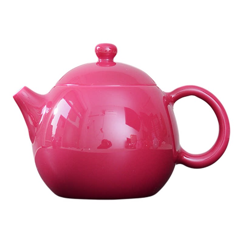 胭脂红颜色釉景德镇手工陶瓷茶壶