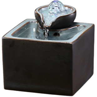 新中式招财流水摆件陶瓷小型桌面客厅茶桌办公室装饰品循环水景观