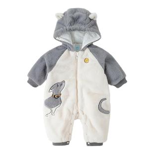 好孩子婴儿衣服男女宝宝夹棉连帽连体衣冬加厚保暖棉服外套断码