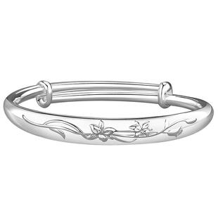 银手镯女9999纯银妈妈款实心镯子2025新款国风年轻款生日礼物实用