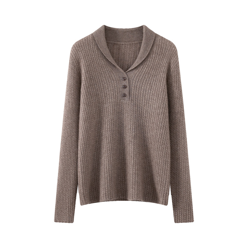 清河纯青果领100%羊毛衫女秋冬