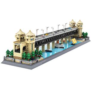 万格湖北武汉长江大桥模型国产小颗粒拼装积木建筑高难度摆件积木