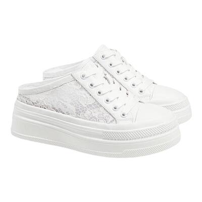 后空一脚蹬休闲拖鞋网面小白鞋