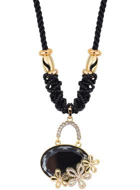 小香风花朵仿水晶长款高档毛衣链