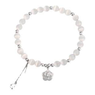 山茶花猫眼石纯银手链女2025新款水晶手串轻奢小众精致情人节礼物