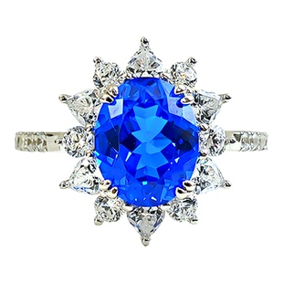 高定精切蓝小妖培育尖晶石《 戴妃》925纯银矢车菊蓝戒指女鸽子蛋