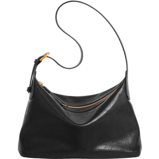 妙迪植鞣牛皮hobo腋下包黑色包包高级感斜挎包大容量通勤单肩包女