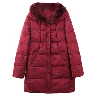 依佈中老年妈妈装兔毛领羽绒服2025冬装新款加厚中长款奶奶装外套