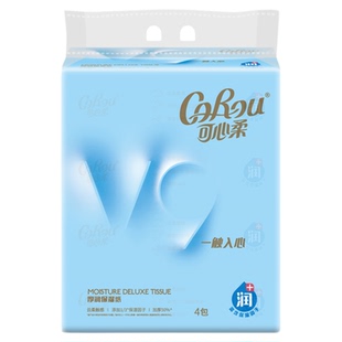可心柔V9202-12超柔保湿面巾纸4层厚润90抽12包/箱蓝色