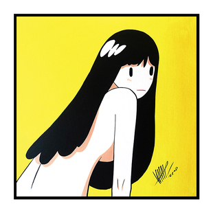 日本潮流卡通艺术插画天野健版画挂画儿童房女抽象少女人物装饰画