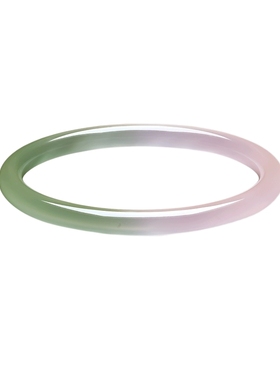 T周六福春彩浅粉绿玉髓手镯圆条叮当镯新中式国风节日礼物送妈妈