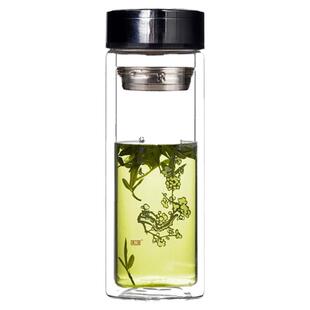 双层玻璃杯300ml办公喝水茶杯带盖过滤真空水杯透明居家定制logo