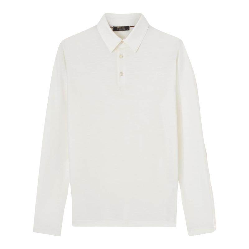 Loro Piana/诺悠翩雅男装针织羊毛白色长袖休闲polo衫