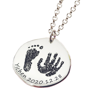 纯银定制宝宝手脚印项链亲子新生儿童满月百日生辰纪念礼物照片刻