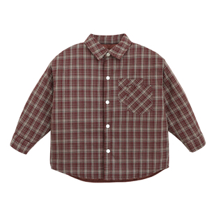 派町童装男童衬衫2025秋冬季新款儿童格纹潮衬衣夹棉加厚保暖外套