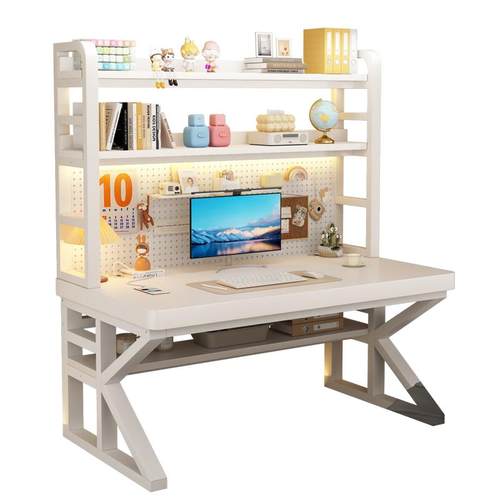 书桌书架一体卧室初中学生家用高中学习写字桌子洞洞板实木电脑桌