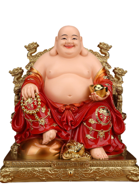 大肚弥勒佛菩萨佛像招财家居佛堂供奉开心笑佛真身像体树脂摆件