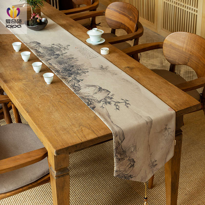 桌旗中式禅意茶桌垫布防水布艺棉麻新中式复古长条茶台茶席可定制