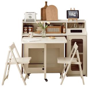 全友家居奶油风客厅家用小户型可伸缩折叠餐桌一体餐边柜储物柜子