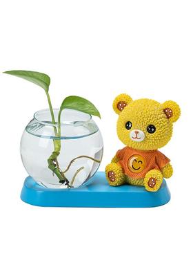 绿萝花瓶小熊办公室摆件客厅玻璃装饰北欧in电视柜家居装饰品轻奢