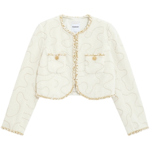 bebe2025秋冬新款女士气质舒芙蕾风重工设计毛绒感短外套402113